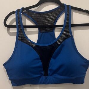 POP Fit Blue Sports Bra with Black Mesh Detail